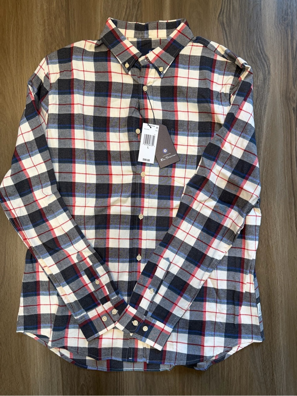 Ben Sherman Plaid Button-Down Shirt - White, Blue, Red